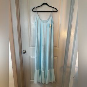NEW American Vintage 80/90’s Deadstock Aqua Fluted Hem Slip Maxi Dress, Small
